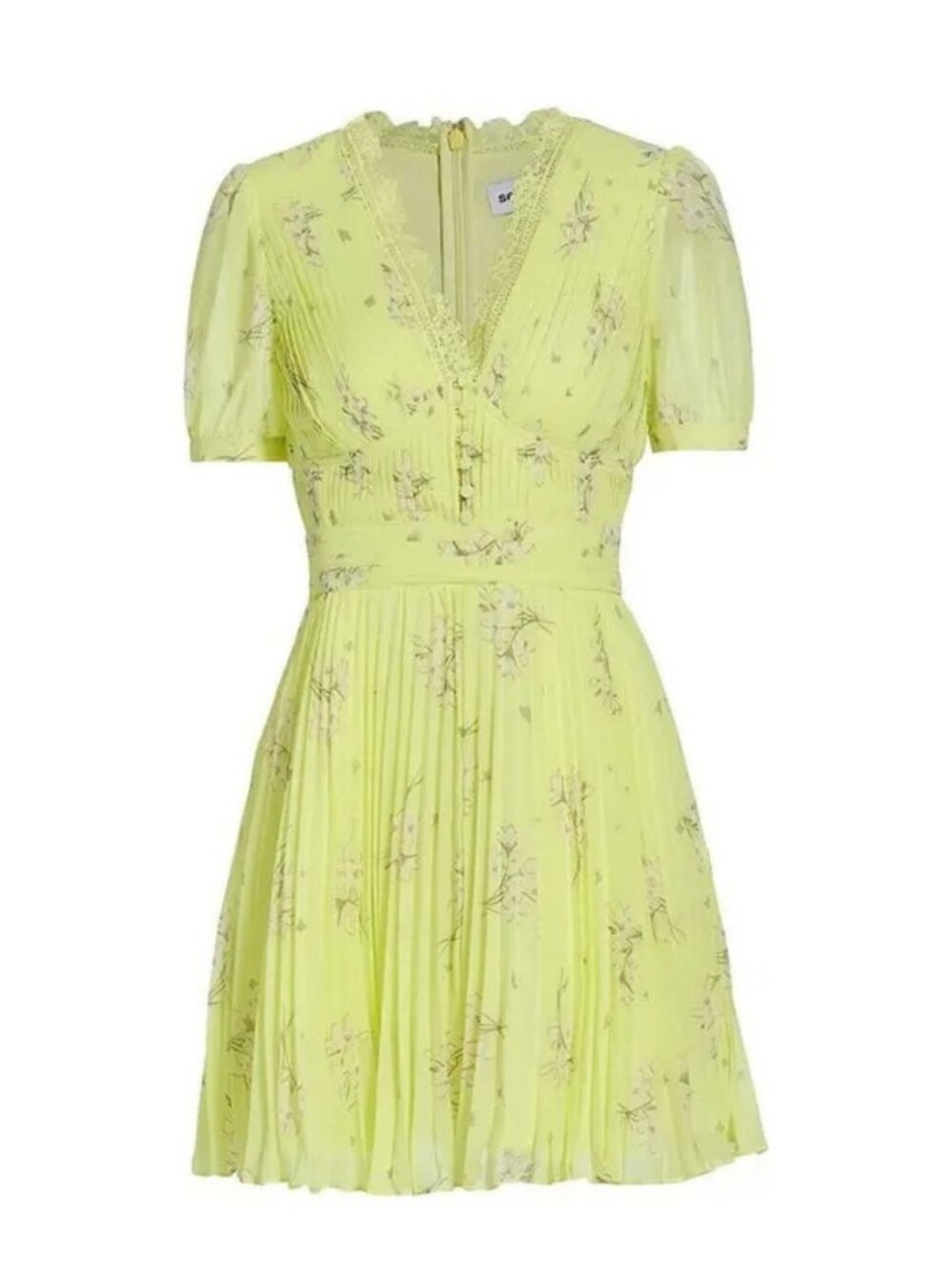 Self-Portrait Floral Pleated Chiffon Mini Dress Yellow Size 6